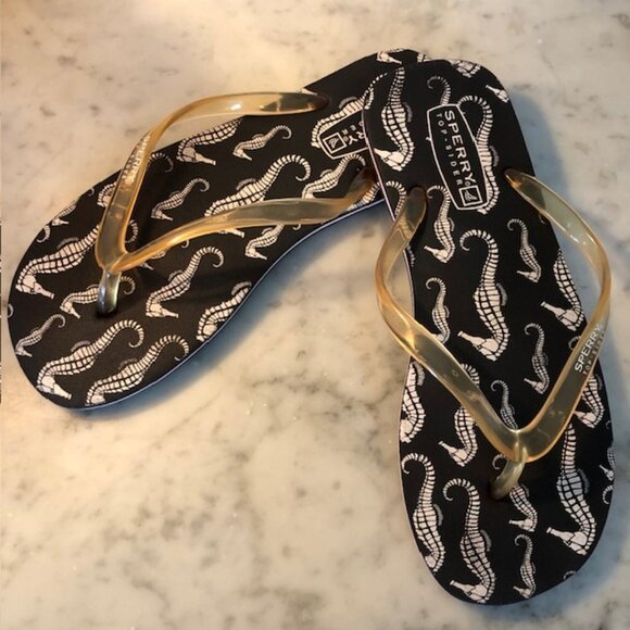 SPERRY TOP-SIDER  Seahorse Print Black Flip Flop M 7-8 - Picture 5 of 15